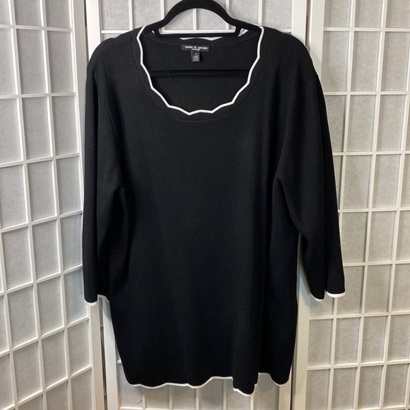 Cable & Gauge Women Sweater Black With White Trim Size 3X - Picture 1 of 5